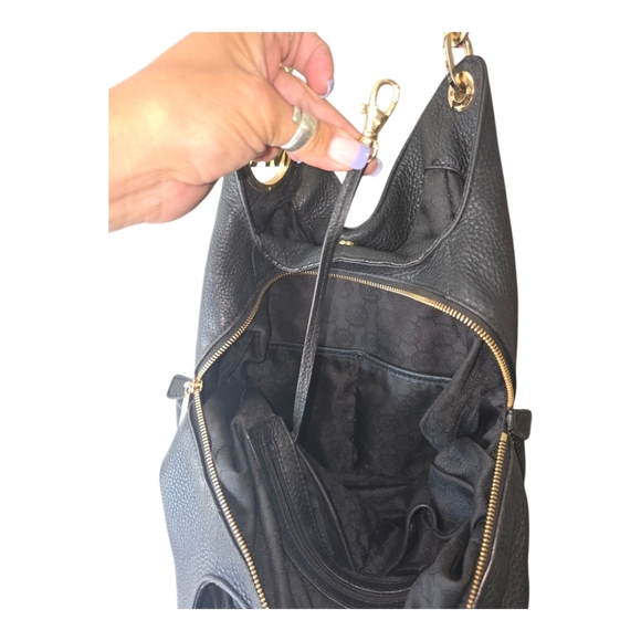 MICHAEL KORS FULTON BLACK PEBBLE LEATHER CHAIN BAG TOTE EXTRA ROOMY EUC - Picture 12 of 16